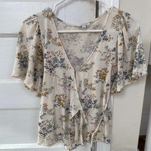 Lucky Brand Floral Kimono Short Sleeve Wrap Top